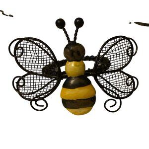 Honey Bee Napkin Rings Metal Wire Black Yellow - Set of 6